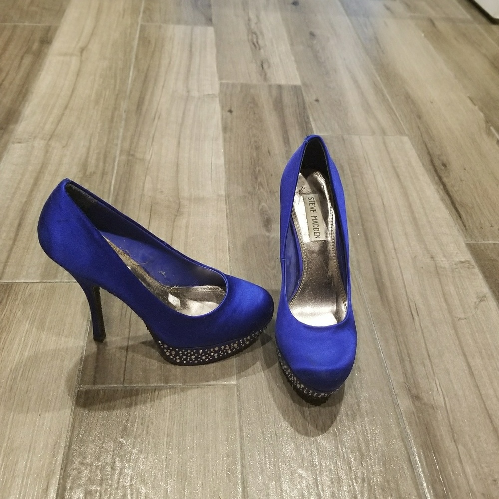 Blue Satin Heels with Rhinestones